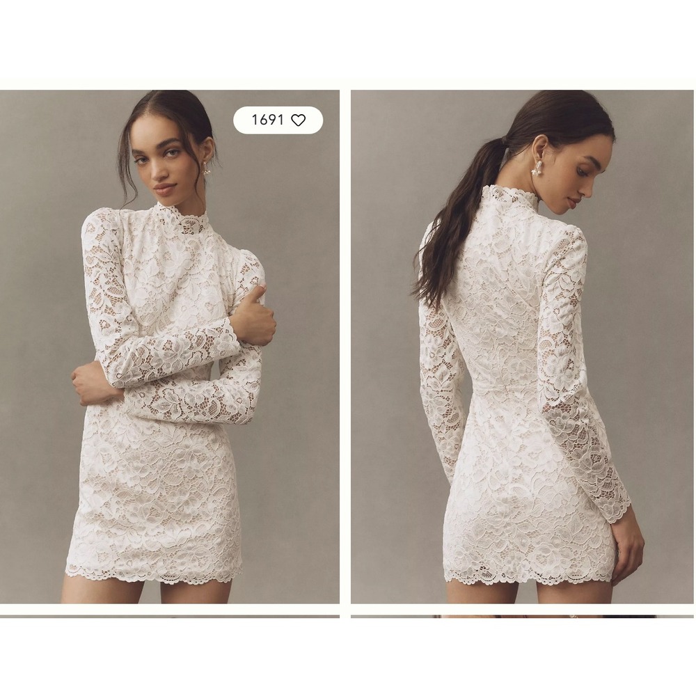 BHLDN Dahlia Lace Mini Dress White High Neck Long Sleeve Floral Bridal XL
